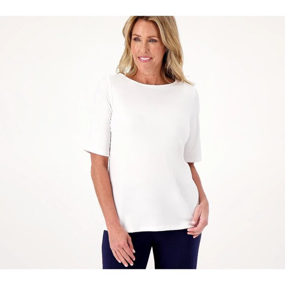 Susan Graver Essentials Liquid Knit Bateau Neck Top Size XXS White Minimalist - Picture 1 of 8